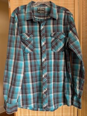 Skully Teal Plaid Long-Sleeve Button-Down Shirt